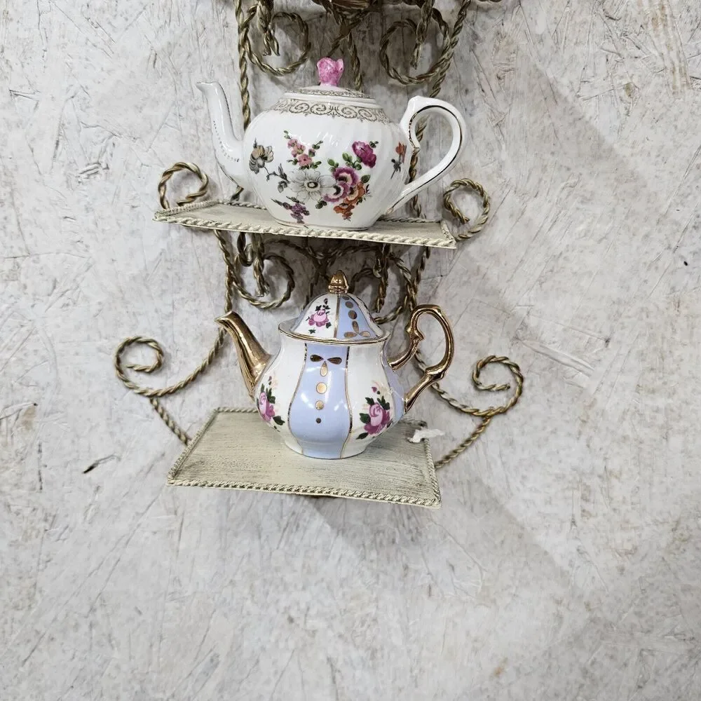 Lot Of 4 Mini Teapots Bow Flowers Coquette Wall Decor Hanger
